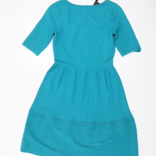 Coast Women’s Blue Fit & Flare Knit Dress Size 8 Half Sleeve