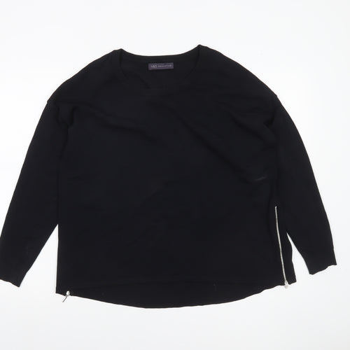 Marks and Spencer Womens Black Size 12 Pullover Jumper with Zip Detail