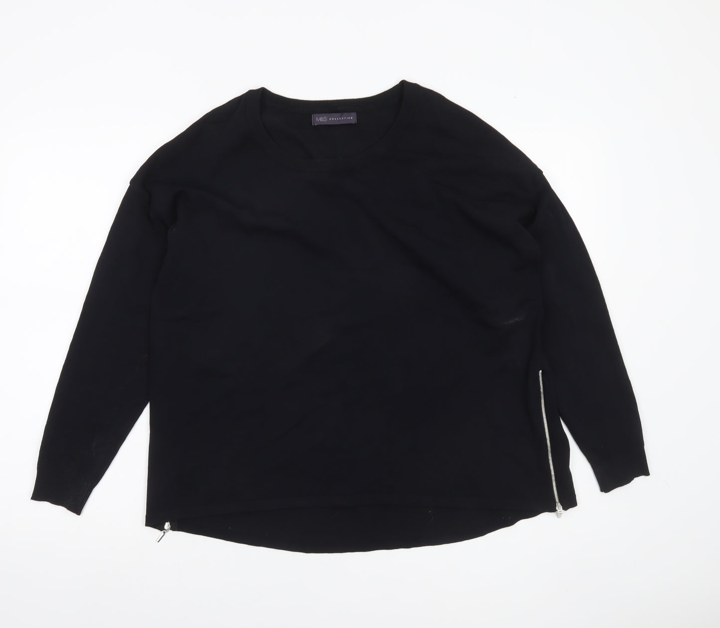 Marks and Spencer Womens Black Size 12 Pullover Jumper with Zip Detail