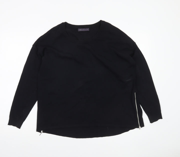 Marks and Spencer Womens Black Size 12 Pullover Jumper with Zip Detail