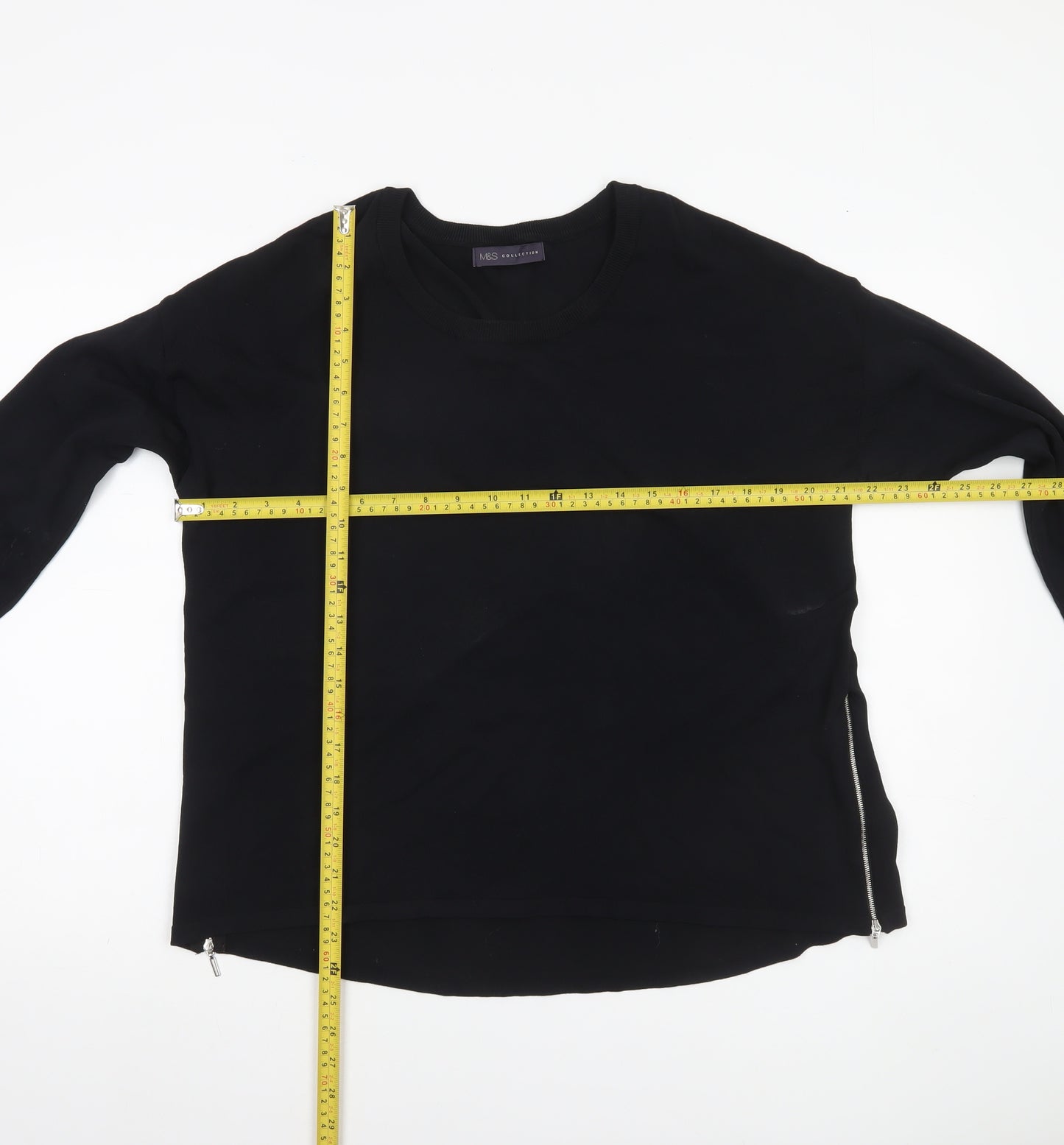 Marks and Spencer Womens Black Size 12 Pullover Jumper with Zip Detail