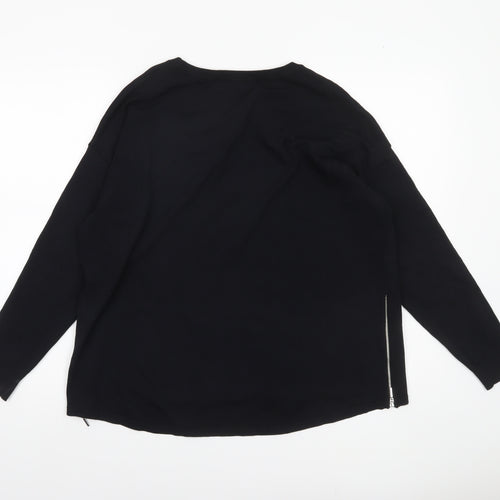 Marks and Spencer Womens Black Size 12 Pullover Jumper with Zip Detail