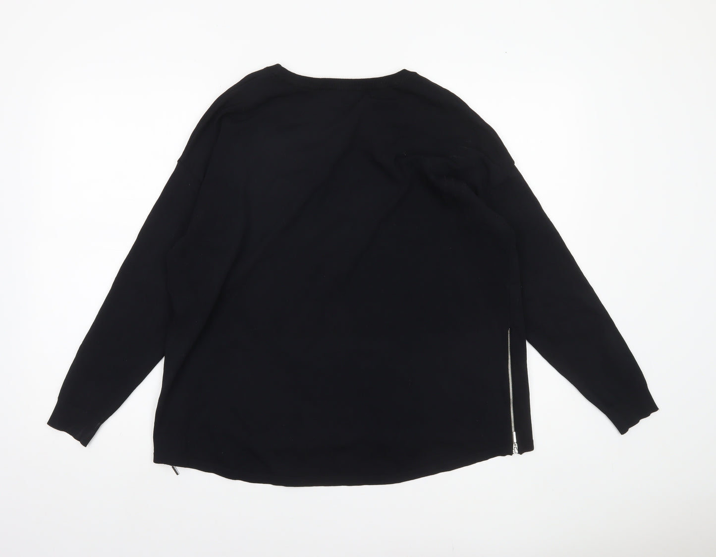 Marks and Spencer Womens Black Size 12 Pullover Jumper with Zip Detail
