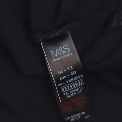 Marks and Spencer Womens Black Size 12 Pullover Jumper with Zip Detail
