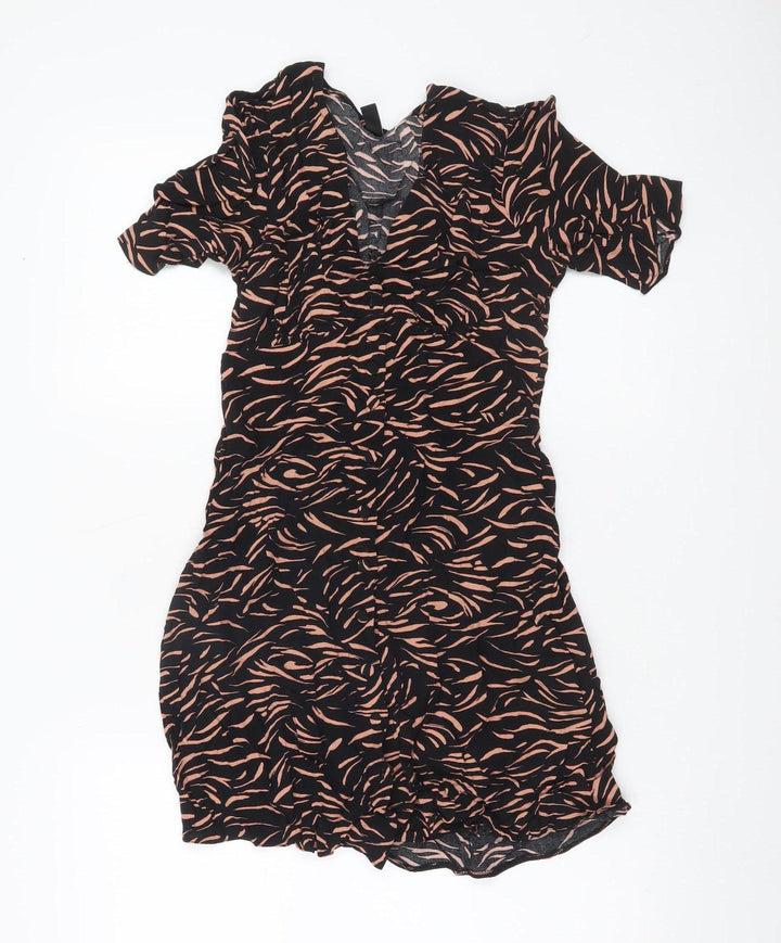Nobody's Child Women's Black Animal Print Short Bodycon Dress Size 8