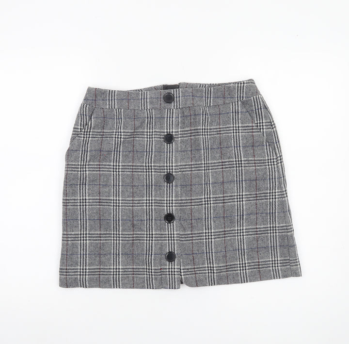 Marks and Spencer Womens Grey Check Tweed Skirt Size 10 Workwear