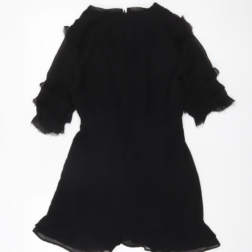 Topshop Women’s Black Floral Embroidered Short Dress Size 8