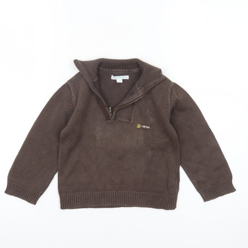 Obaibi Boys Brown Cotton Half Zip Collar Jumper 2 Years
