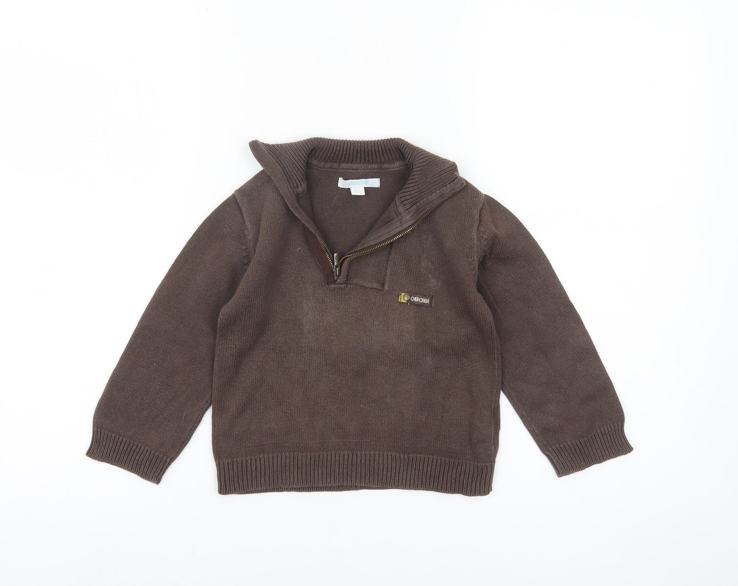 Obaibi Boys Brown Cotton Half Zip Collar Jumper 2 Years