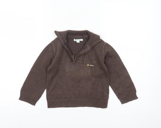 Obaibi Boys Brown Cotton Half Zip Collar Jumper 2 Years