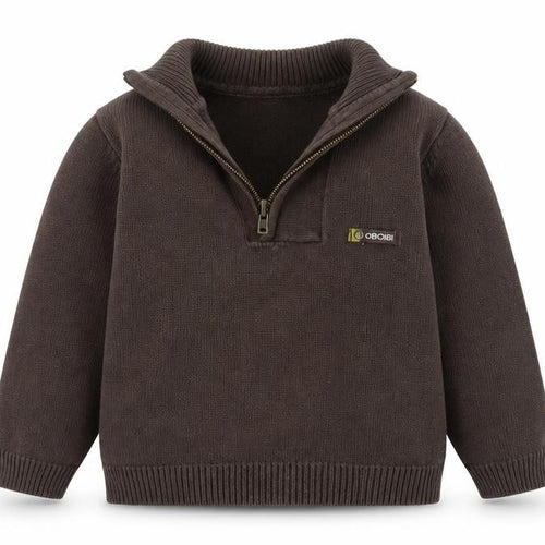 Obaibi Boys Brown Cotton Half Zip Collar Jumper 2 Years