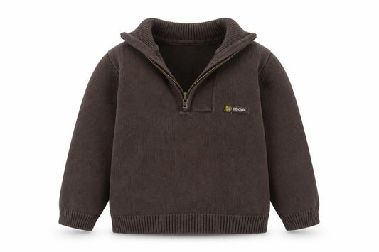 Obaibi Boys Brown Cotton Half Zip Collar Jumper 2 Years