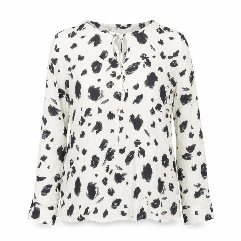 Front view of Marks & Spencer women’s black white animal print blouse, size UK 10