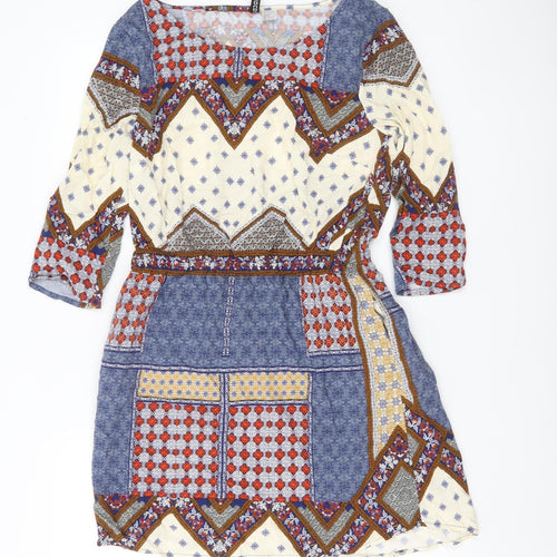 H&M Divided Women’s Multicoloured Size 10 Boho Geometric Shift Dress
