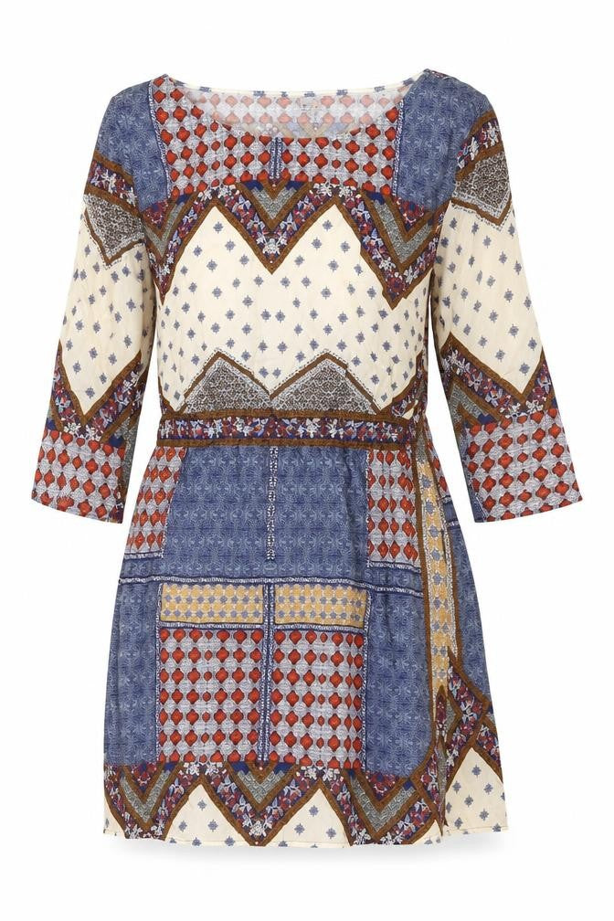 Front view of H&M Divided Women’s Multicoloured, size UK 10, Boho Geometric Shift Dress