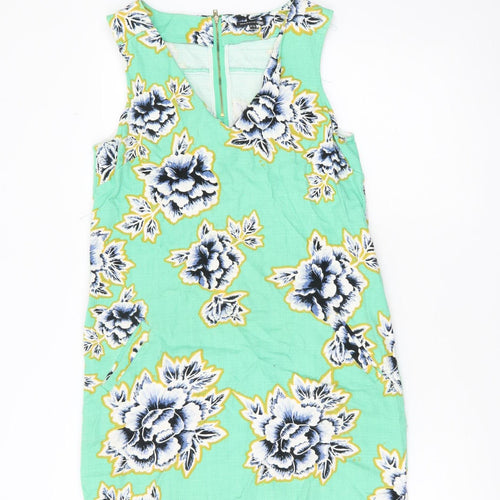 Warehouse Women’s Green Floral Shift Dress UK 12 Sleeveless V-Neck