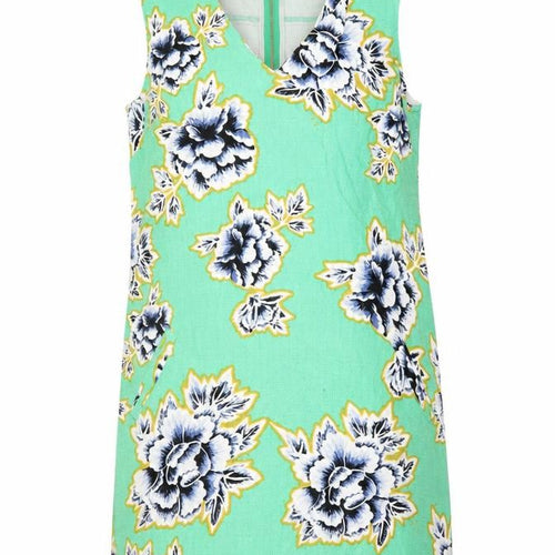 Warehouse Women’s Green Floral Shift Dress UK 12 Sleeveless V-Neck