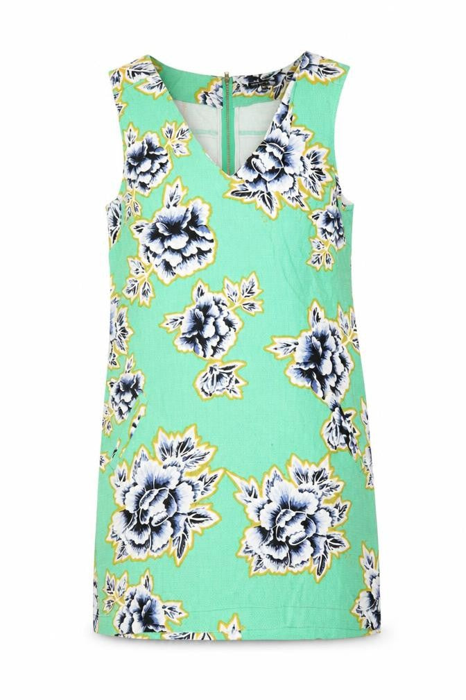 Warehouse Women’s Green Floral Shift Dress UK 12 Sleeveless V-Neck