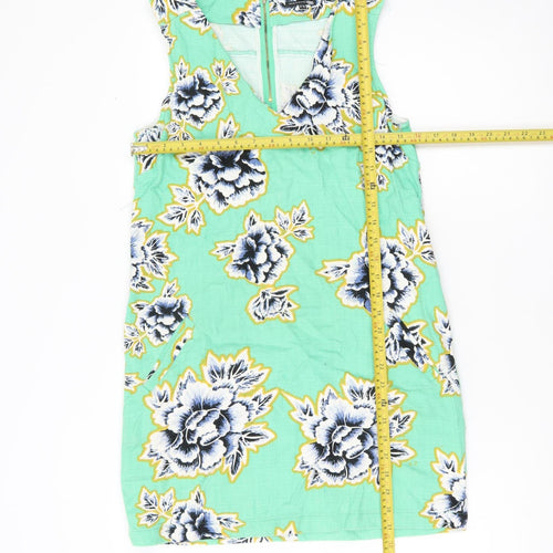 Warehouse Women’s Green Floral Shift Dress UK 12 Sleeveless V-Neck