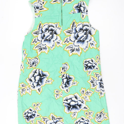 Warehouse Women’s Green Floral Shift Dress UK 12 Sleeveless V-Neck