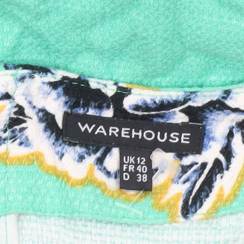 Warehouse Women’s Green Floral Shift Dress UK 12 Sleeveless V-Neck