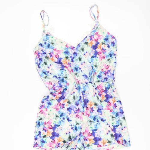 Lipsy London Women’s Multicoloured Floral Lace Trim Playsuit UK 8