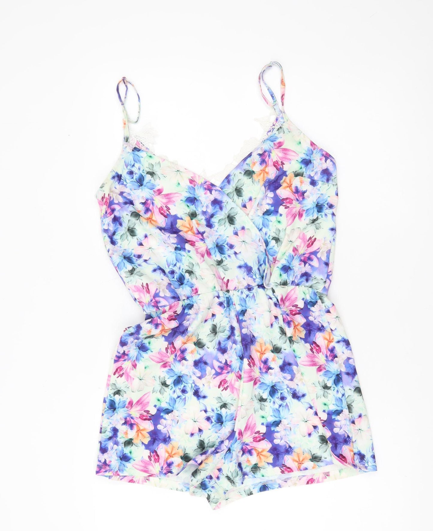 Lipsy London Women’s Multicoloured Floral Lace Trim Playsuit UK 8
