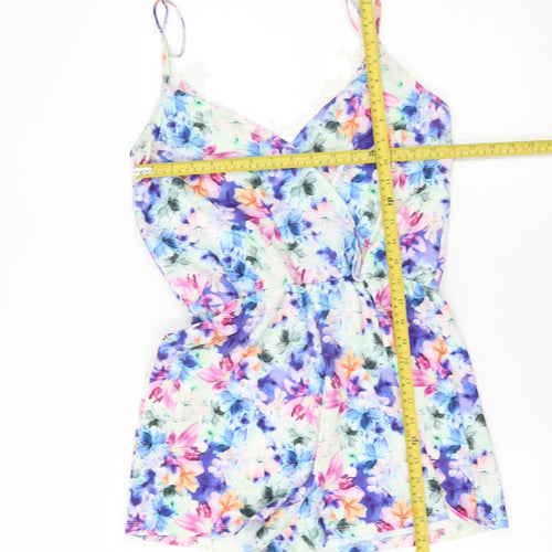 Lipsy London Women’s Multicoloured Floral Lace Trim Playsuit UK 8