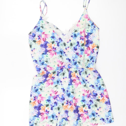 Lipsy London Women’s Multicoloured Floral Lace Trim Playsuit UK 8