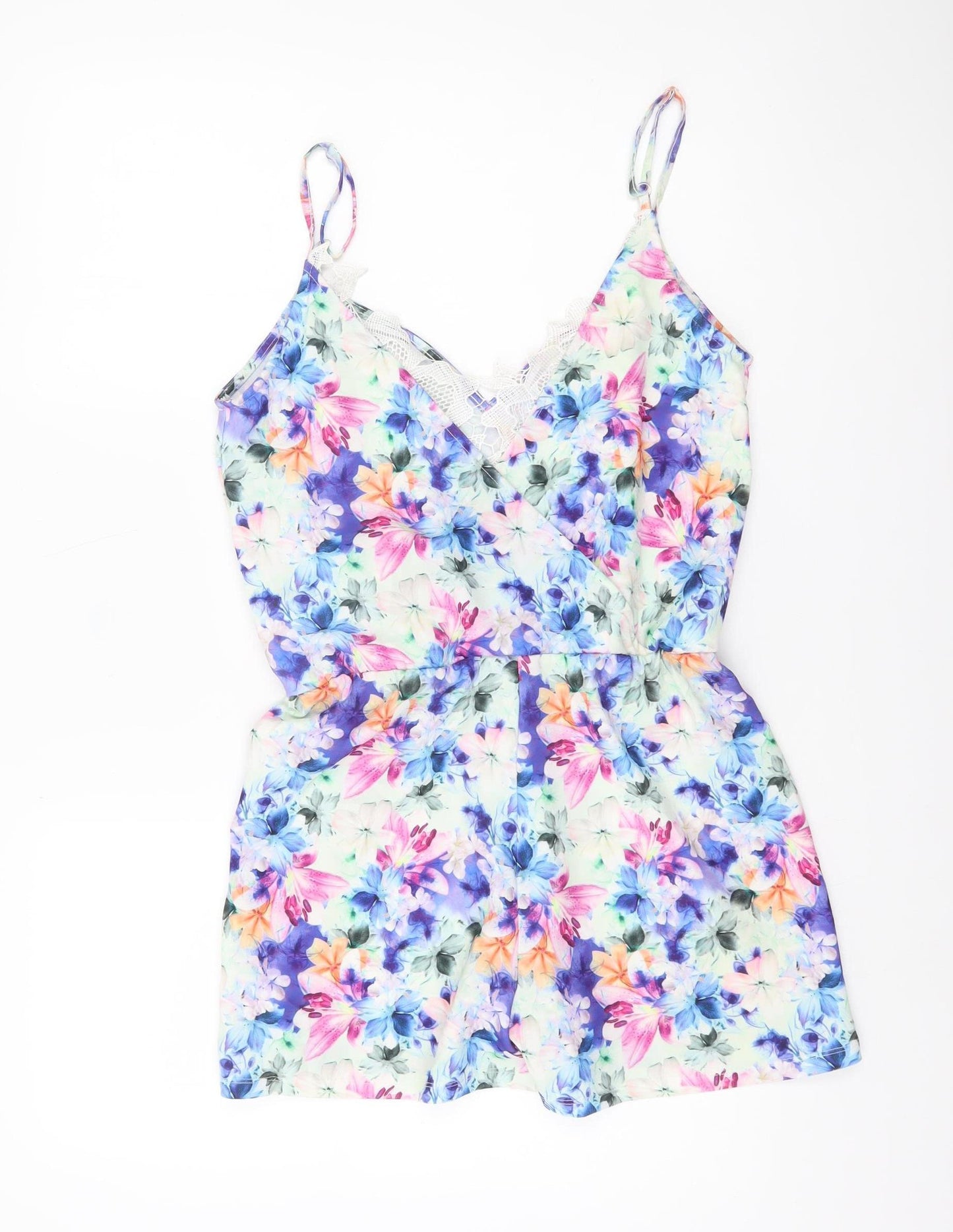 Lipsy London Women’s Multicoloured Floral Lace Trim Playsuit UK 8