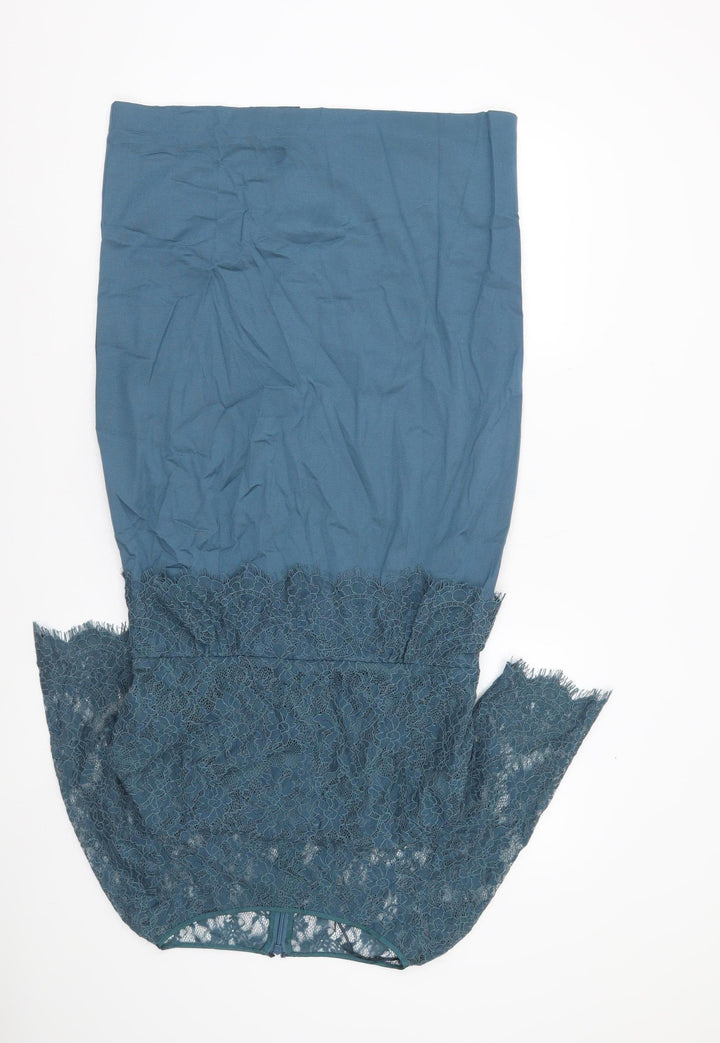 Phase Eight Women Blue Lace Sheath Dress Size 14 Knee Length