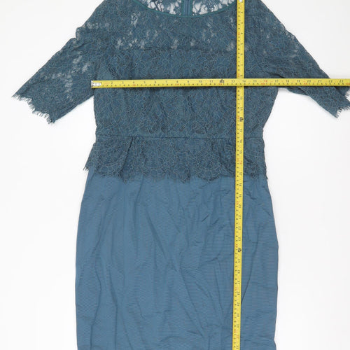 Phase Eight Women Blue Lace Sheath Dress Size 14 Knee Length