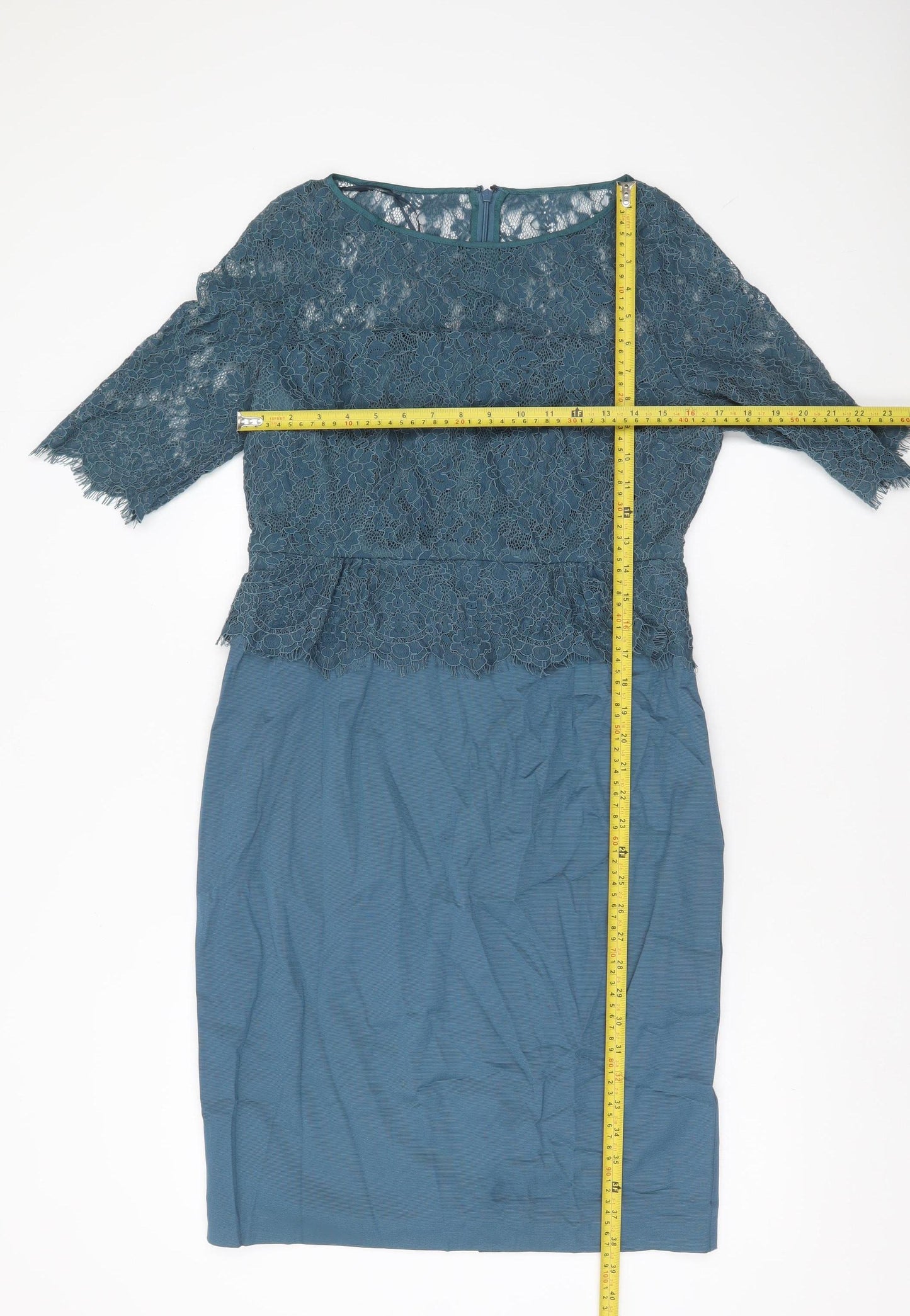 Phase Eight Women Blue Lace Sheath Dress Size 14 Knee Length