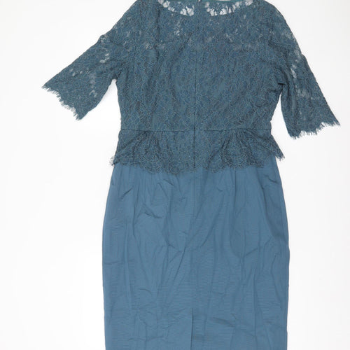 Phase Eight Women Blue Lace Sheath Dress Size 14 Knee Length