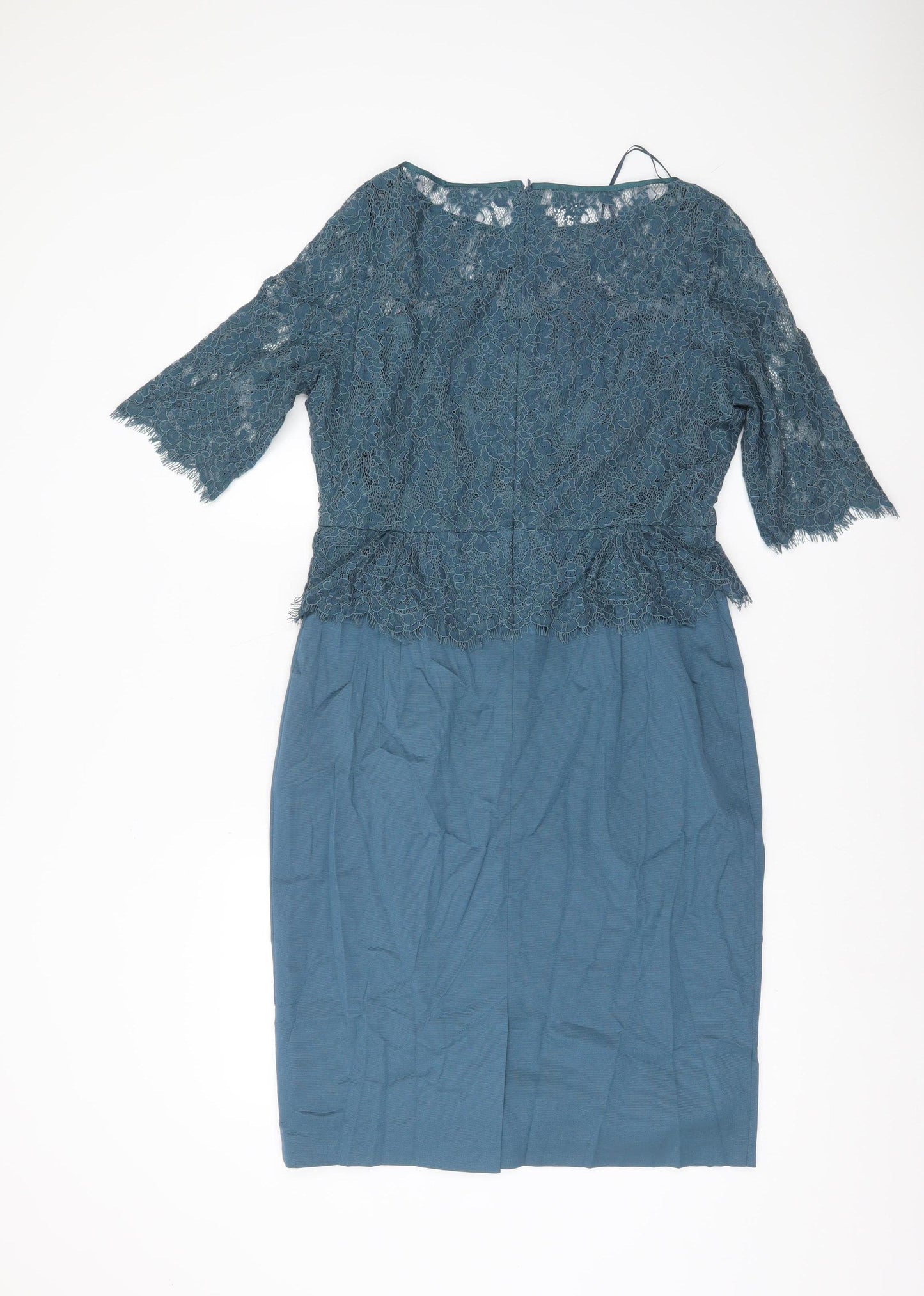 Phase Eight Women Blue Lace Sheath Dress Size 14 Knee Length