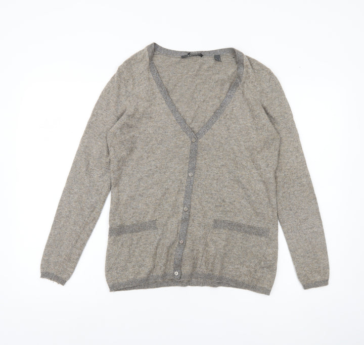 Esprit Women Grey Cardigan S V-Neck Wool Cashmere Blend