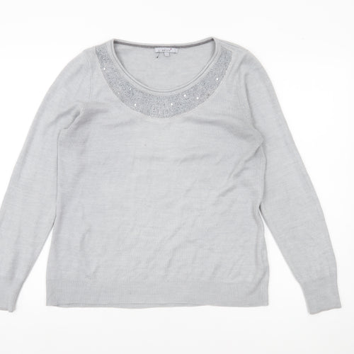 Marks and Spencer Women’s Grey Sequin Scoop Neck Jumper Size 14