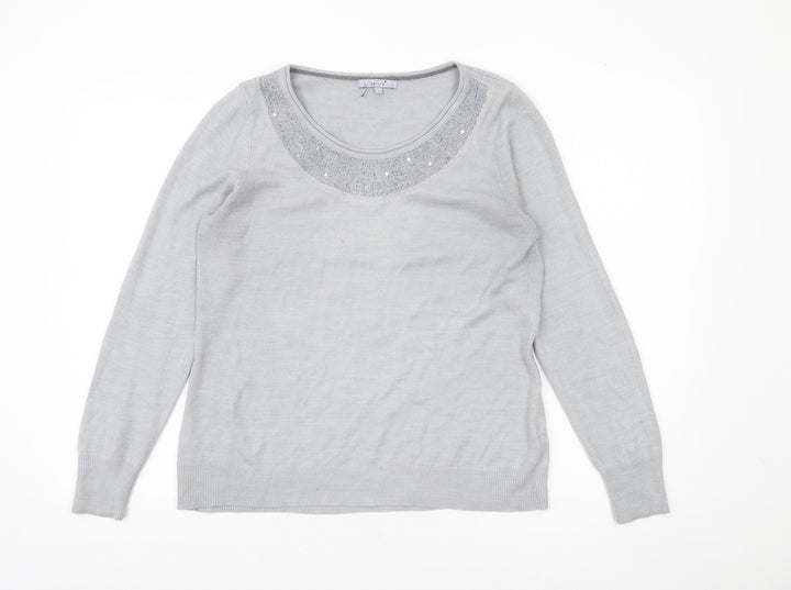 Marks and Spencer Women’s Grey Sequin Scoop Neck Jumper Size 14