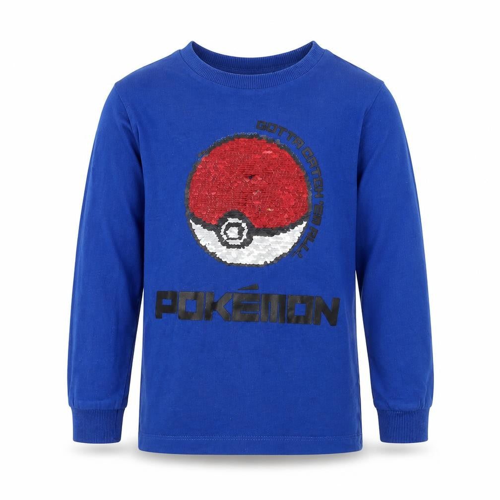 Front view of Next boys’ blue pokémon sequin long sleeve t-shirt 5 years