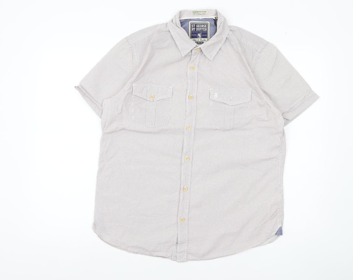 St George By Duffer Men's White M Short Sleeve Cotton Button-Up Shirt