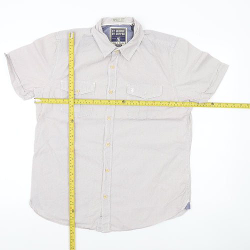 St George By Duffer Men's White M Short Sleeve Cotton Button-Up Shirt