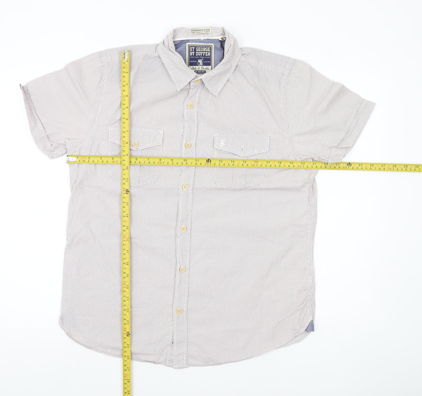 St George By Duffer Men's White M Short Sleeve Cotton Button-Up Shirt