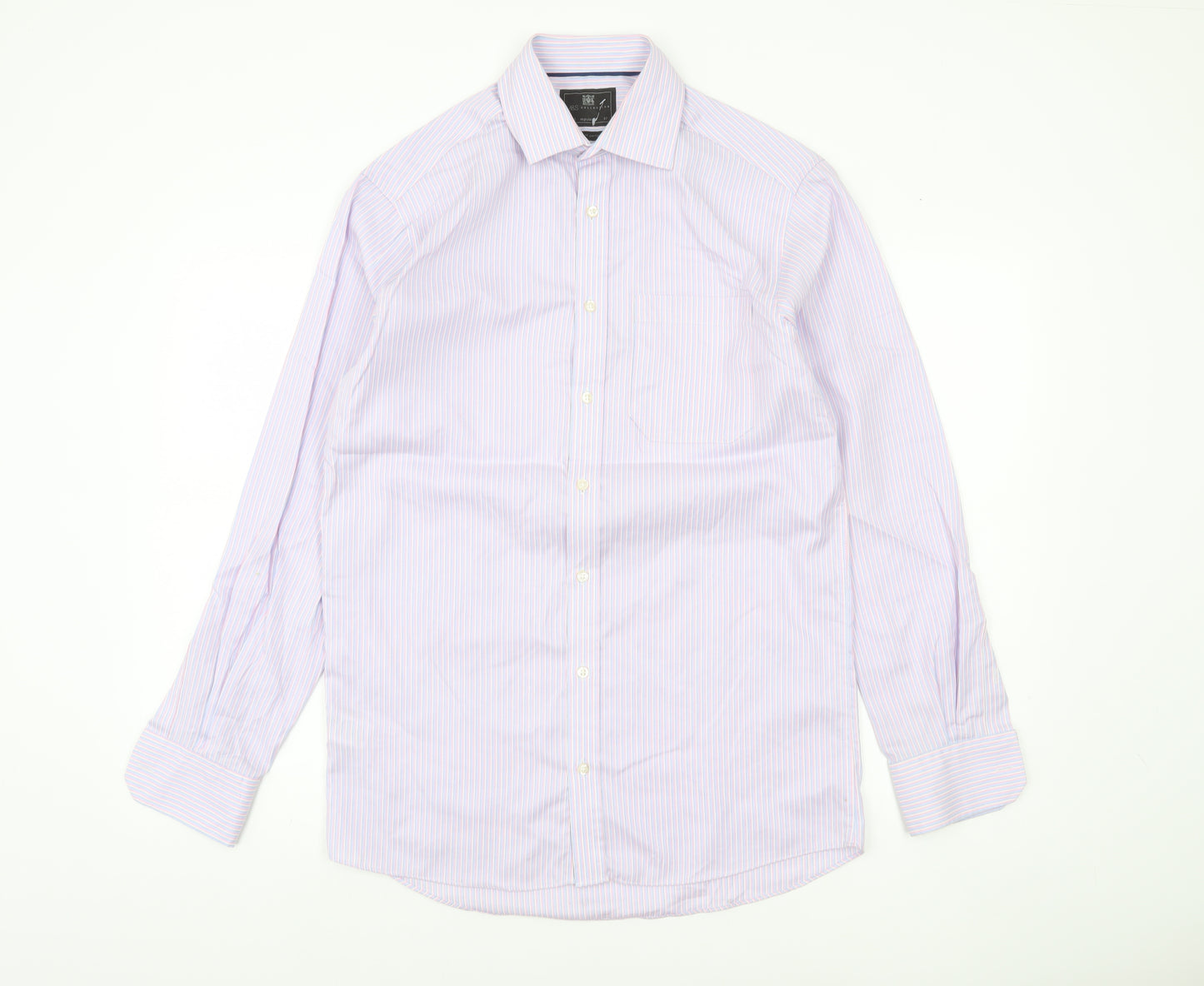 Marks and Spencer Men's Multicoloured 14.5 Regular Fit Striped Button-Up Shirt
