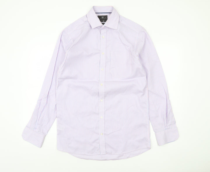 Marks and Spencer Men's Multicoloured 14.5 Regular Fit Striped Button-Up Shirt