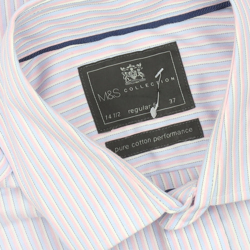 Marks and Spencer Men's Multicoloured 14.5 Regular Fit Striped Button-Up Shirt
