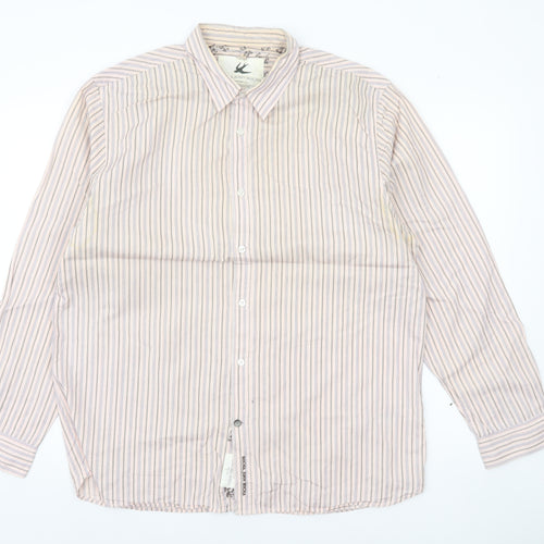 John Rocha Men’s Beige Striped Cotton Long Sleeve Button-Up Shirt L