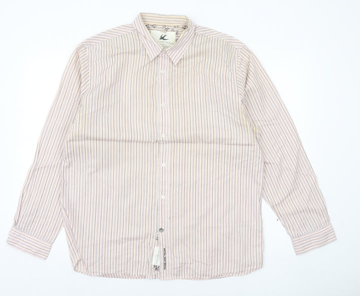 John Rocha Men’s Beige Striped Cotton Long Sleeve Button-Up Shirt L