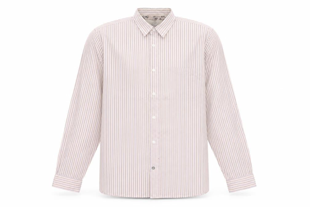 John Rocha Men’s Beige Striped Cotton Long Sleeve Button-Up Shirt L