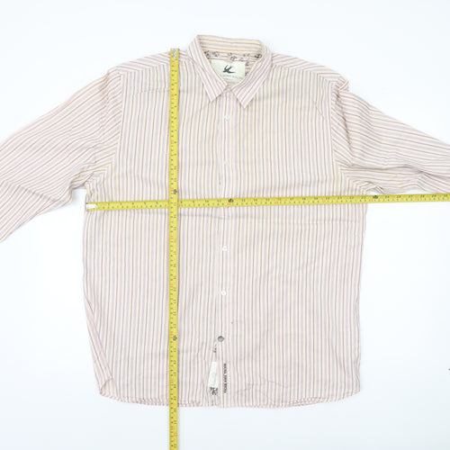 John Rocha Men’s Beige Striped Cotton Long Sleeve Button-Up Shirt L