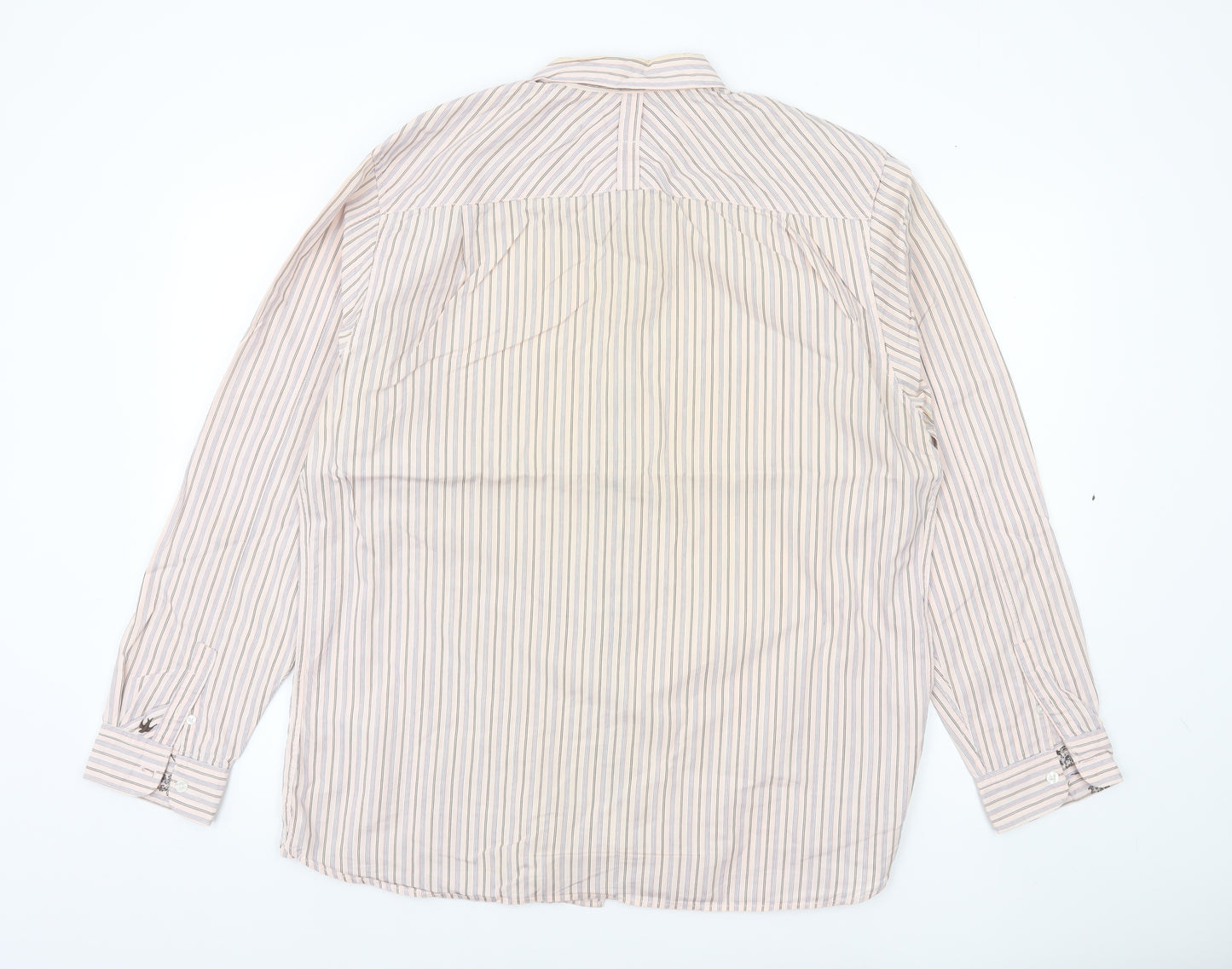 John Rocha Men’s Beige Striped Cotton Long Sleeve Button-Up Shirt L